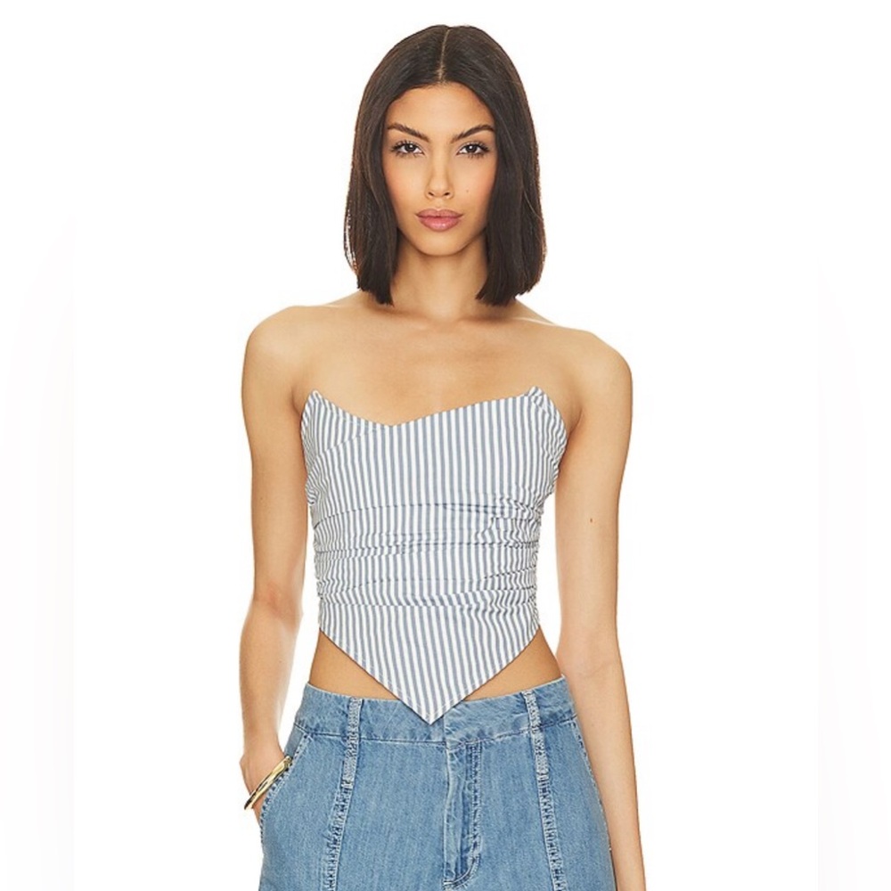 New Miaou Poppy Corset in French Girl Stripe Blue white corset revolve